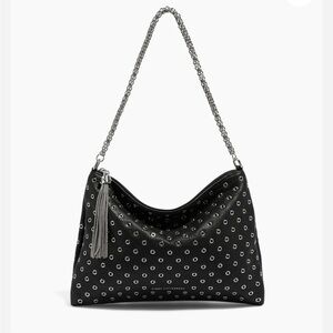 BNWT AIMEE KESTENBERG Black Genuine Leather Eyelet Grommet Shoulder Bag